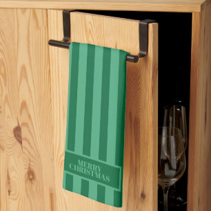 Simple Festive Dark Green Striped Christmas Tea Towel