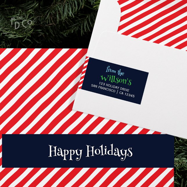 Simple Festive Fun! Dark Blue Candy Cane Stripe Wrap Around Label (Creator Uploaded)