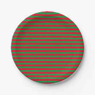 Simple Festive Green and Red Striped Paper Plate