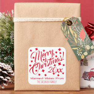 Simple Festive Red & White Merry Christmas Square Sticker