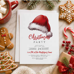 Simple Festive Santa Hat Christmas Party Invitation