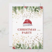Simple Festive Santas Hat Christmas Party Invitati