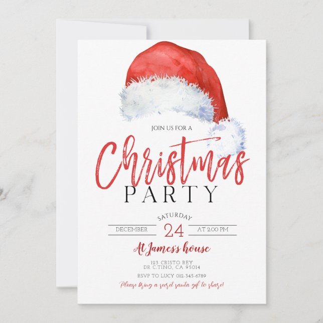 Simple Festive Santas Hat Christmas Party  Invitation (Front)