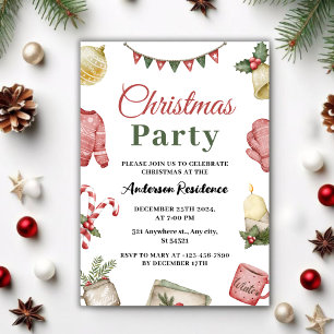 Simple festive Watercolor Christmas Party Invitation