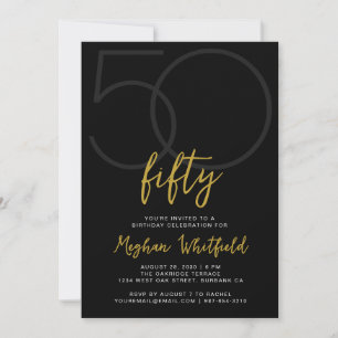 Simple Fiftieth Gold Script 50th Birthday Party Invitation