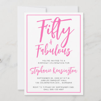 Simple Fifty and Fabulous Pink 50th Birthday Party Invitation