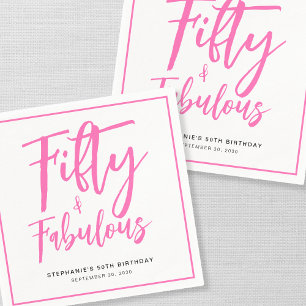 Simple Fifty and Fabulous Pink 50th Birthday Party Napkin