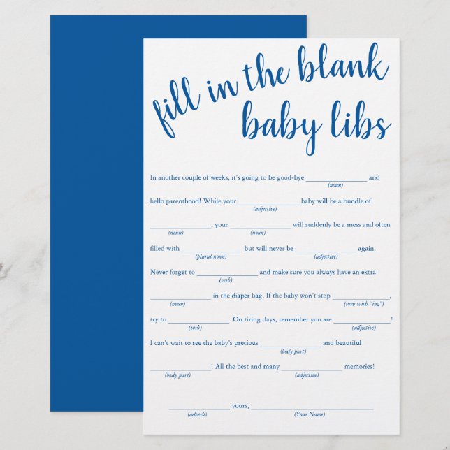 Simple Fill in the Blanks | French Blue Baby Game (Front/Back)