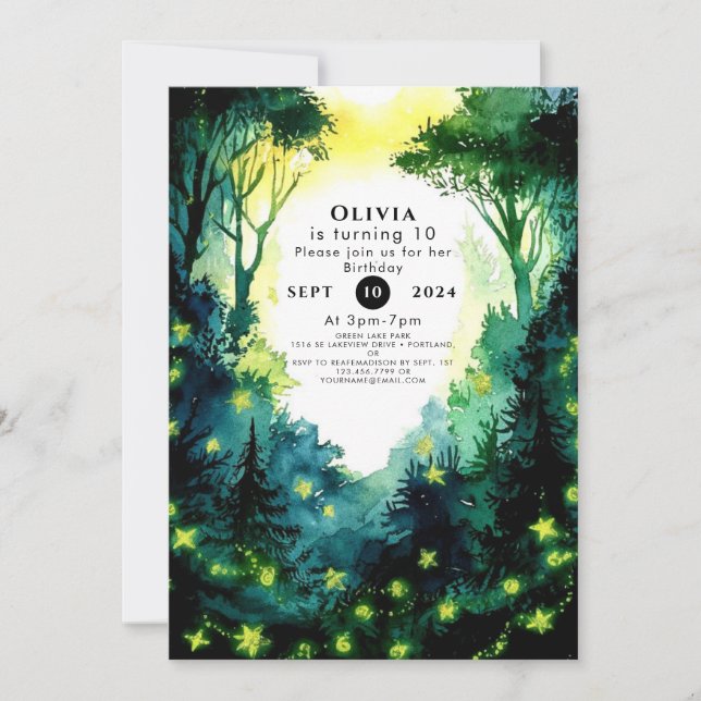 Simple Firefly Woodland Birthday Invitation (Front)