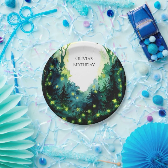 Simple Firefly Woodland Birthday Paper Plate (Party)