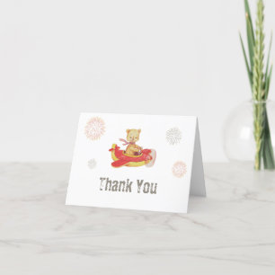*~* Simple Fireworks Teddy Bear Flying Red Plane Thank You Card
