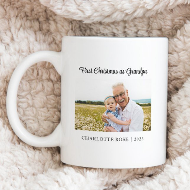 Simple First Christmas as New Grandpa Baby Photo Coffee Mug (Creator Uploaded)