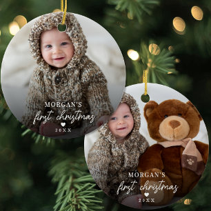 Simple First Christmas Baby Photo Ceramic Tree Decoration