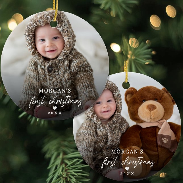 Simple First Christmas Baby Photo Ceramic Tree Decoration (Simple First Christmas Baby Photo Ceramic Ornament )