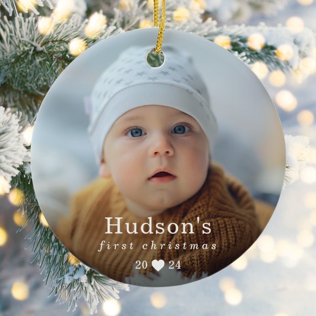 Simple First Christmas Baby Photo Ceramic Tree Decoration (Creator Uploaded)