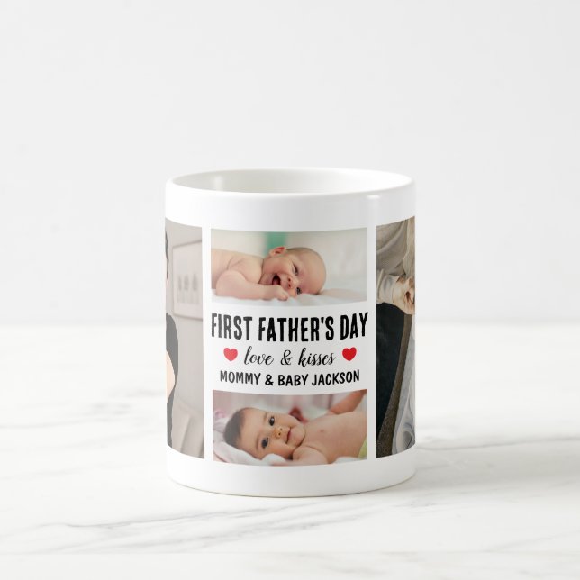 Simple First Father's Day Custom 4 Pictures Coffee Mug (Center)