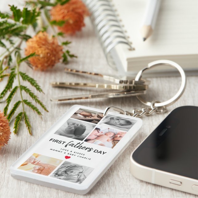 Simple First Father's Day Picture Collage | Daddy Key Ring (Front Right)