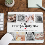 Simple First Father's Day Picture Collage | Daddy Mouse Mat<br><div class="desc">Create your very own special first fathers day gift with this cute picture collage mouse pad. Featuring 8 square photographs and the text 'First Father's Day', the word Father is in modern script, a cute little red heart that can be changed to any colour, love & kisses and name/s. All...</div>
