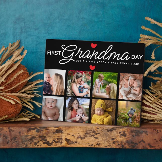 Simple First Grandma Day Photo Collage Plaque (Side)