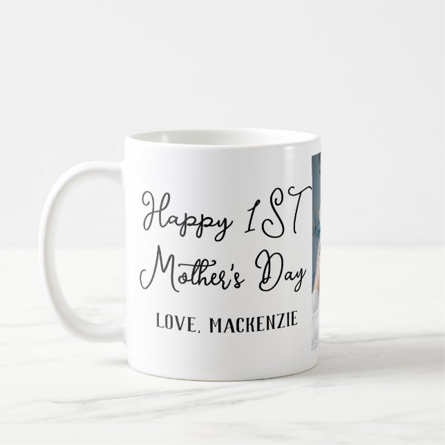 Simple first Mother Days Gift Three Photo Collage Coffee Mug (Left)