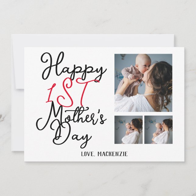 Simple first Mother Days Gift Three Photo Collage Holiday Card (Front)
