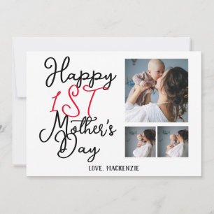 Simple first Mother Days Gift Three Photo Collage Holiday Card