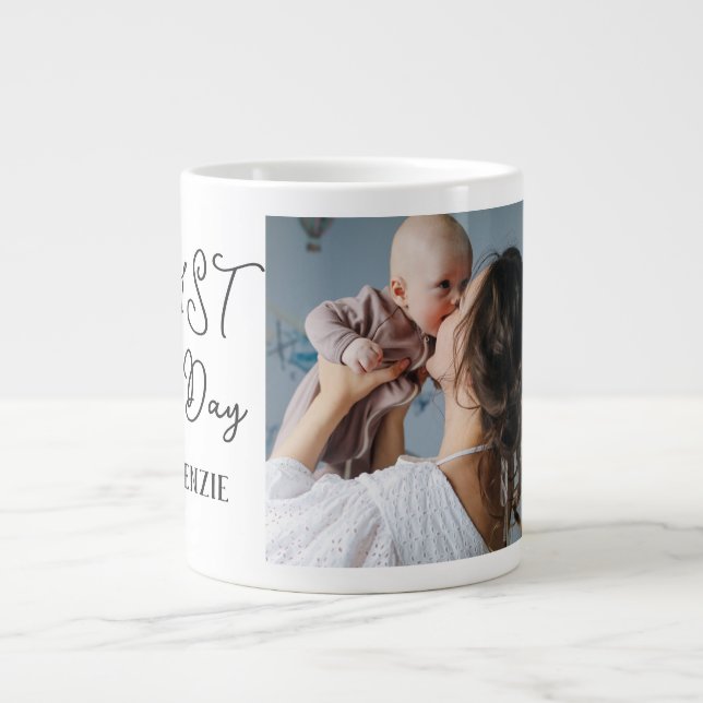 Simple first Mother Days Gift Three Photo Collage Large Coffee Mug (Front)