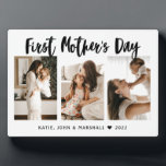 Simple First Mother’s Day Calligraphy 3 Photo Gift Plaque<br><div class="desc">A beautiful gift plaque that has a modern scarlet-coloured calligraphic lettering saying “first mother’s day”. Perfect memorable gift for Mother’s Day. *Photos by Jonathan Borba on Unsplash. (Kindly replace photos of your own.)</div>