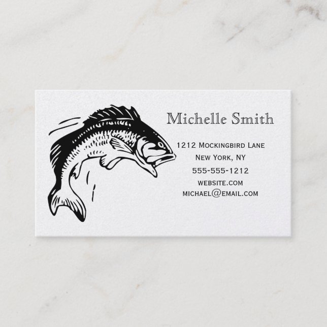 Simple Fish Silver Platinum Fishing Business Business Card (Front)