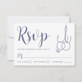 Simple Fishing Hook Wedding Rings RSVP Card Steel