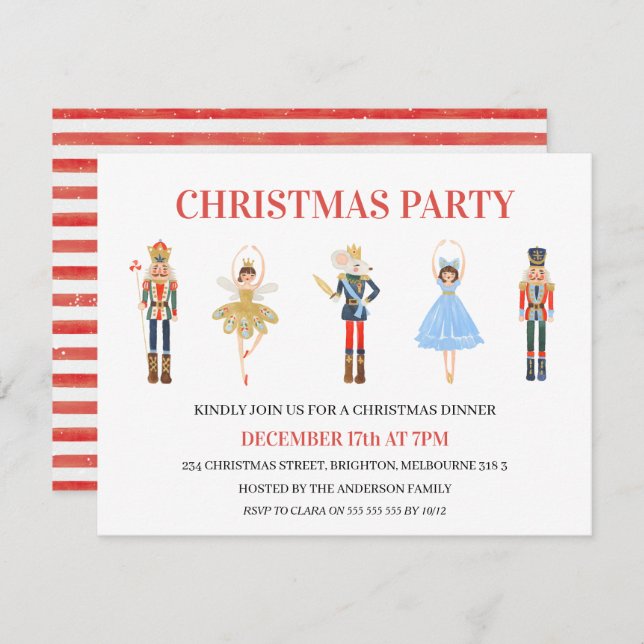 Simple Five Characters Nutcracker Christmas Party Invitation (Front/Back)