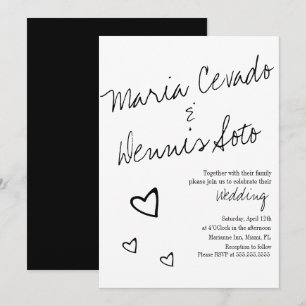 Simple Floating Hearts Lettering Script Wedding Invitation