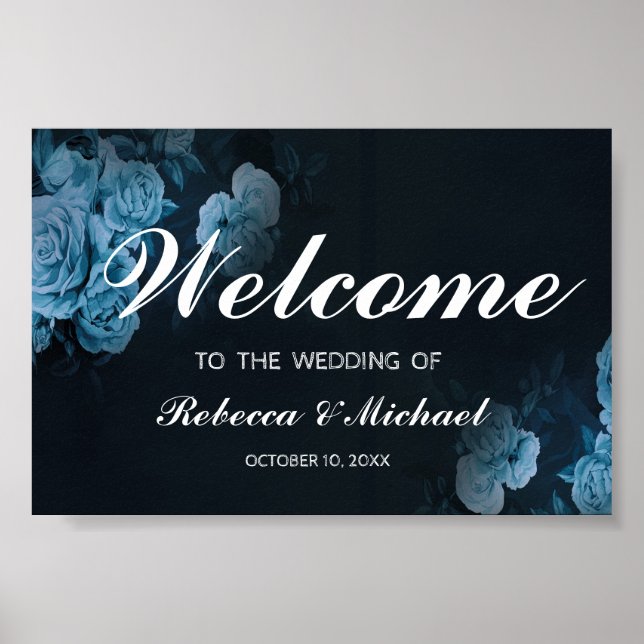 Simple Flora Gold Geometric Frame Wedding Welcome  Poster (Front)
