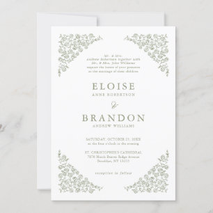 Simple Floral All in one Detail Sage Green Wedding Invitation