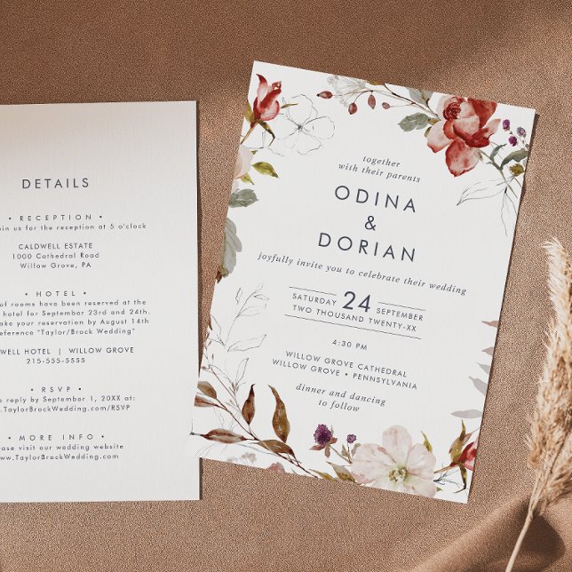 Simple Floral All In One Wedding Invitation (Creator Uploaded)