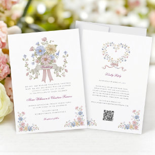 Simple Floral all in one wedding website qr code Invitation