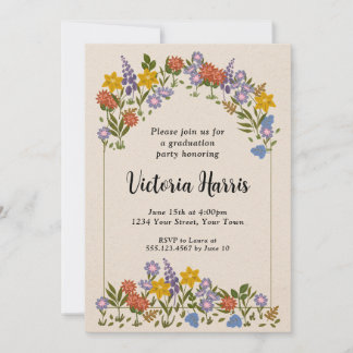 Simple Floral Arch Flower Elegant Graduation Party Invitation
