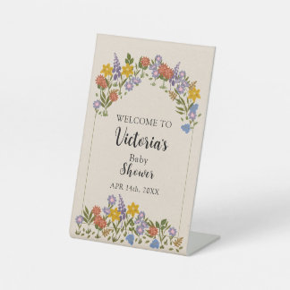 Simple Floral Arch Wildflower Elegant Baby Shower Pedestal Sign