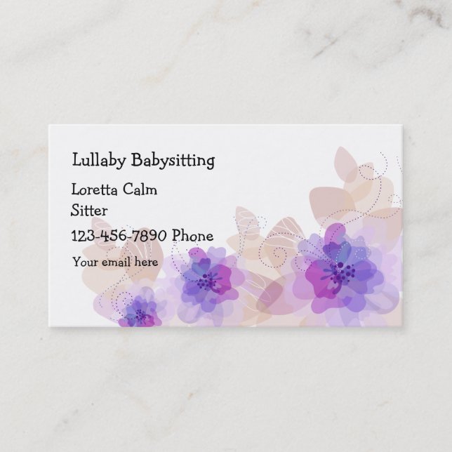 Simple Floral Babysitter Business Card (Front)