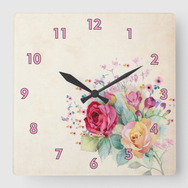 Simple Floral Background Drawing Square Wall Clock (Front)