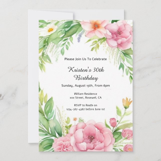 Simple Floral Birthday Invitation (Front)