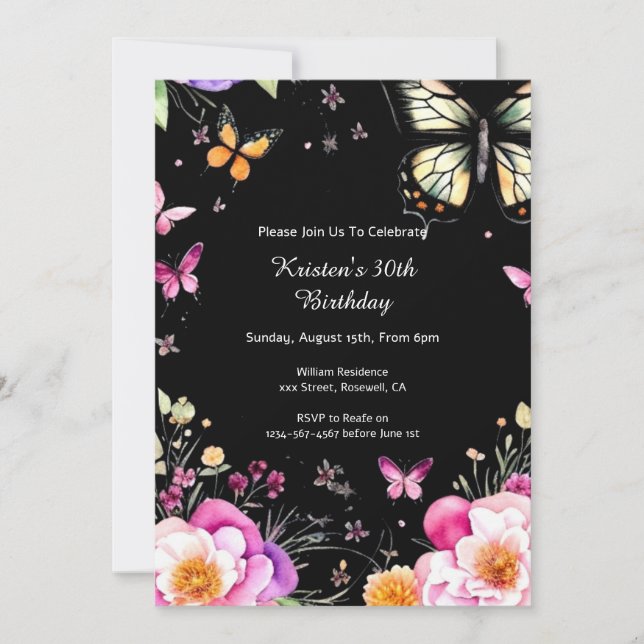 Simple Floral Birthday Invitation (Front)