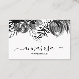 *~* Simple Floral Black Watercolor Elegant Flower  Business Card