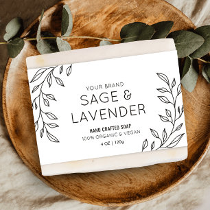 Simple Floral Black & White Soap Bar Wrapper Label