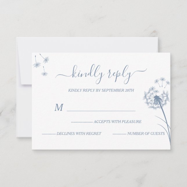 Simple Floral Blue Wedding RSVP Card (Front)