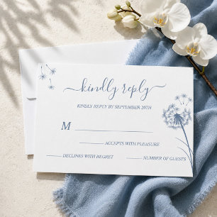 Simple Floral Blue Wedding RSVP Card