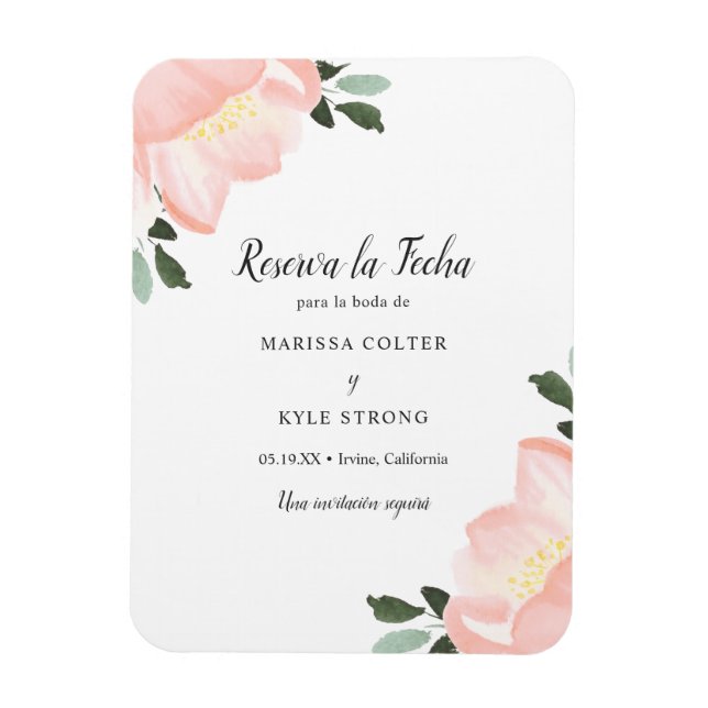 Simple Floral Blush Pink Spanish Save the Date Magnet (Vertical)
