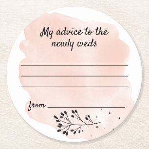 Simple Floral Blush Wedding Advice Round Paper Coaster