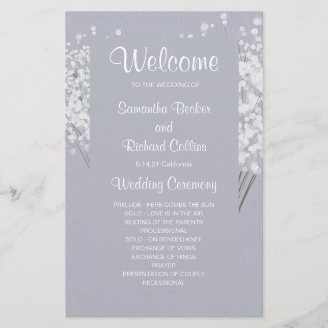 Simple Floral Bouquet Wedding Program (Front)