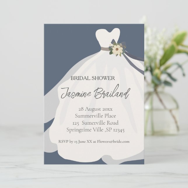 Simple Floral Bride Gown Bridal Shower  Invitation (Standing Front)
